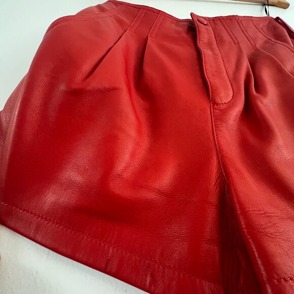 YSL Saint Laurent Red Leather Blazer Jacket Matching Shorts Suit Set Women Small - Picture 15 of 15